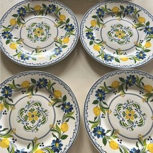 Set of 4 Williams Sonoma Aerin 11.5” - Lemon Floral Pattern Dinner Plates